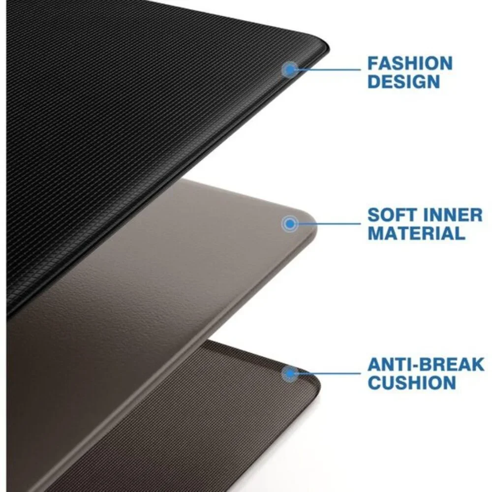 New 2Pcs Cushioned Kitchen Mats, Anti-Fatigue Non-Slip Waterproof Rugs in Black
